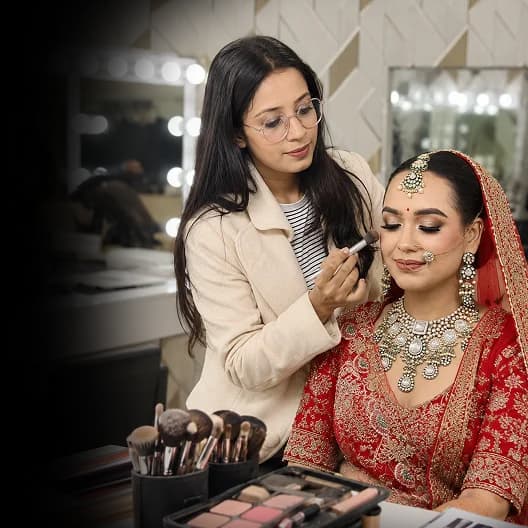 Makeup artist working on a bride
